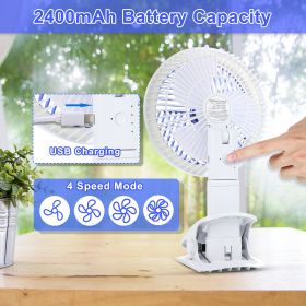 Clip on Fan with LED Lamp, Rechargeable Desk Fan, 4 Speed 360Â°Rotating Detachable Clamp Fan