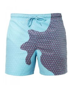 Magical Change Color Beach Shorts Summer Men Swimming Trunks Swimwear Swimsuit Quick Dry bathing shorts Beach Pant (Option: Blue grid-L)