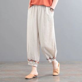 Women's Vintage Cotton Linen Solid Color Casual Pants (Option: Beige-M)