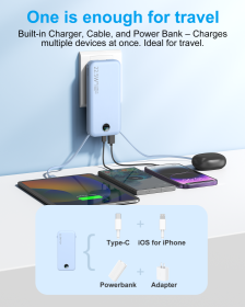 With AC Socket For Fast Charging, It Comes With A Dual-wire Digital Display Power Bank (Color: Blue)