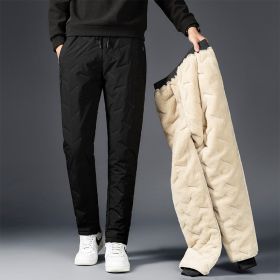 Men's Padded Cotton Trousers With Cashmere (Option: Black straight cylinder-4XL)