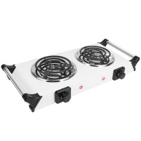 2000W Electric Dual Burner Portable Coil Heating Hot Plate Stove Countertop RV Hotplate with 5 Temperature Adjustments Portable Handles (Type: Double, Color: silver)