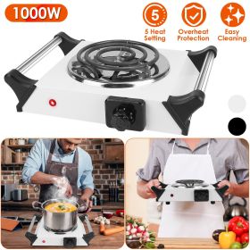 1000W Electric Single Burner Portable Coil Heating Hot Plate Stove Countertop RV Hotplate with 5 Temperature Adjustments Portable Handles (Type: Single, Color: silver)