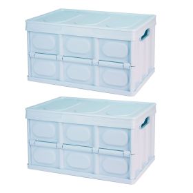 Collapsible Storage Bins With Dustproof Lid Waterproof Interior Bag Handle Stackable Storage Box Container Utility Organizer Crate For Camping Fishing (Capacity: 30L, Color: Blue)