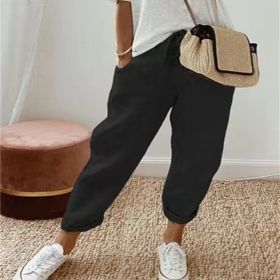 Women's Fashion Cotton Linen Solid Color Casual Pants (Option: Black-3XL)