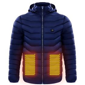 Men Heated Puffer Jacket Electric Heating Coat Insulated Hood Windbreaker (Option: Blue-3XL)