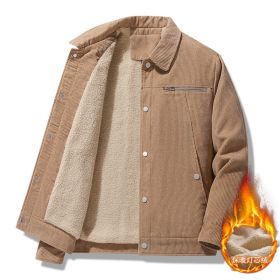 Winter Slim Retro Lapels Thick Corduroy Jacket (Option: Khaki-XXXL)