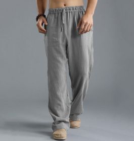 Men's Loose Casual Pants Linen Breathable Sports Trousers (Option: Gray-L)