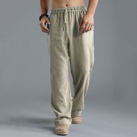 Men's Loose Casual Pants Linen Breathable Sports Trousers (Option: Khaki-L)