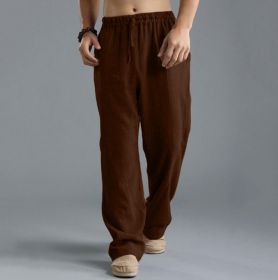 Men's Loose Casual Pants Linen Breathable Sports Trousers (Option: Coffee-L)